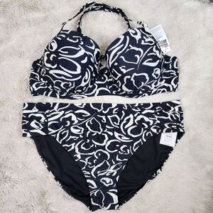 Time and Tru Womens Swimsuit Bikini Black White Size 3X New 2 Piece Underwire